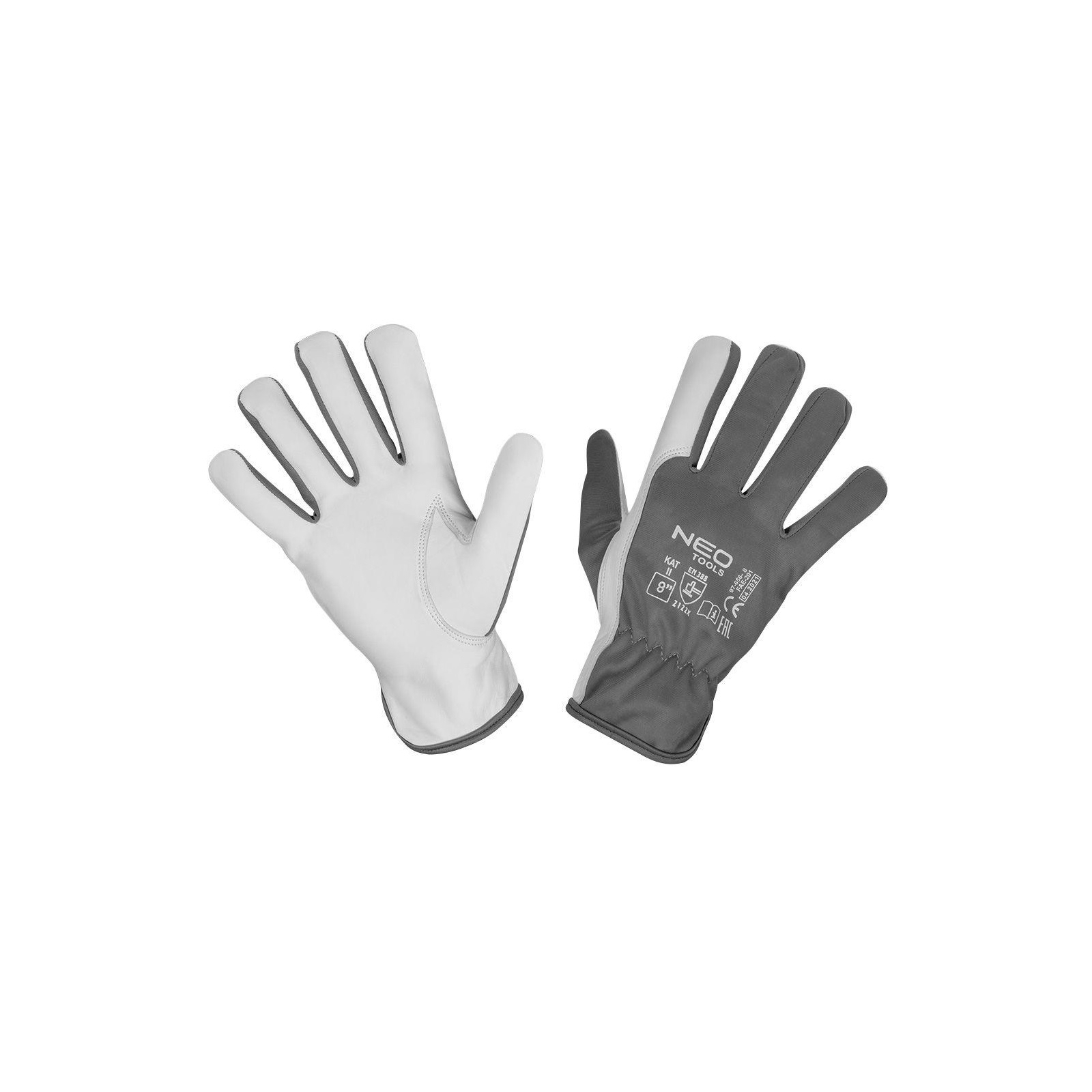 Защитные перчатки Neo Tools козья кожа, р.8, серо-белый (97-656-8)