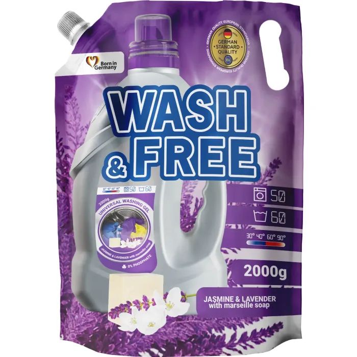 Гель для стирки Wash&Free Жасмин и Лаванда с Марсельским мылом Дой-пак 2 кг (4262396141873/4823128001430)