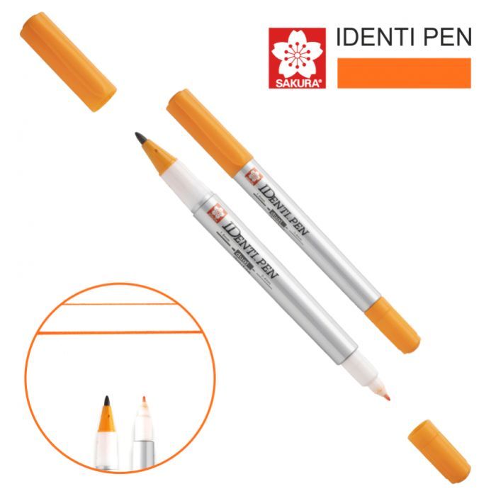 Маркер Sakura перманентний IDENTI PEN, двосторонній, 0,4/1 мм, Помаранчевий (084511365070)