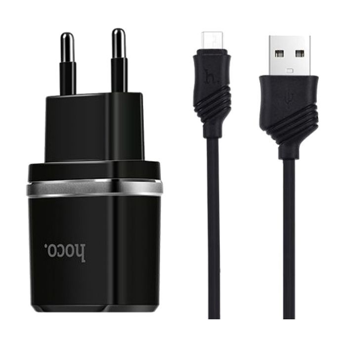Зарядное устройство HOCO C12 Smart dual USB (Micro cable)charger set Black (6957531064114)