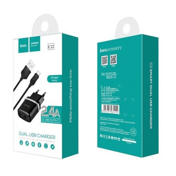 Зарядное устройство HOCO C12 Smart dual USB (Micro cable)charger set Black (6957531064114) изображение 5