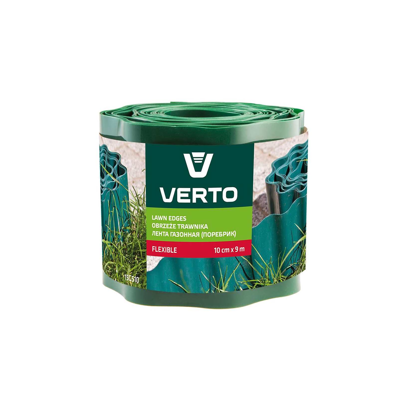 Садовое ограждение Verto лента газонная, бордюрная, волнистая, 10смх9м, зеленая (15G510)