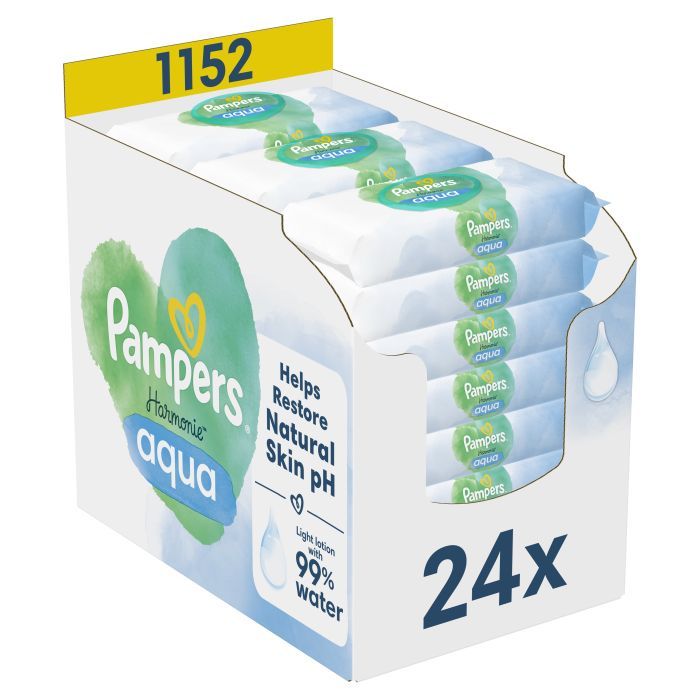 Детские влажные салфетки Pampers Harmonie Aqua 24 пачки х 48 шт (8006540811276)