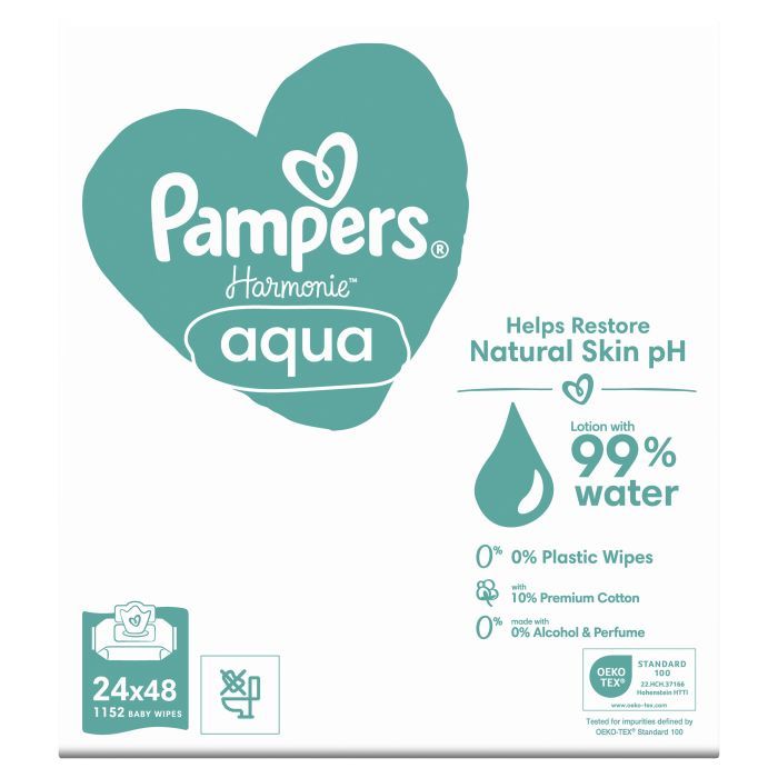 Детские влажные салфетки Pampers Harmonie Aqua 24 пачки х 48 шт (8006540811276) изображение 2