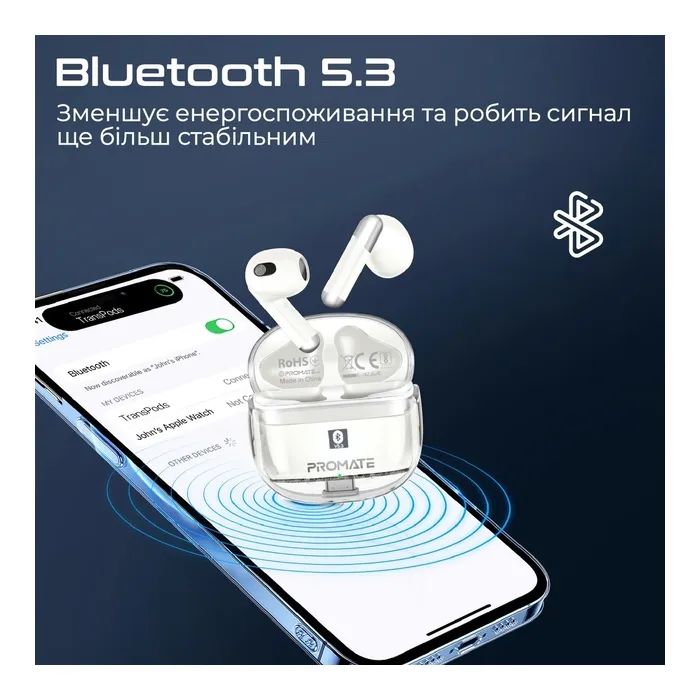 Навушники Promate TransPods White (transpods.white) зображення 3