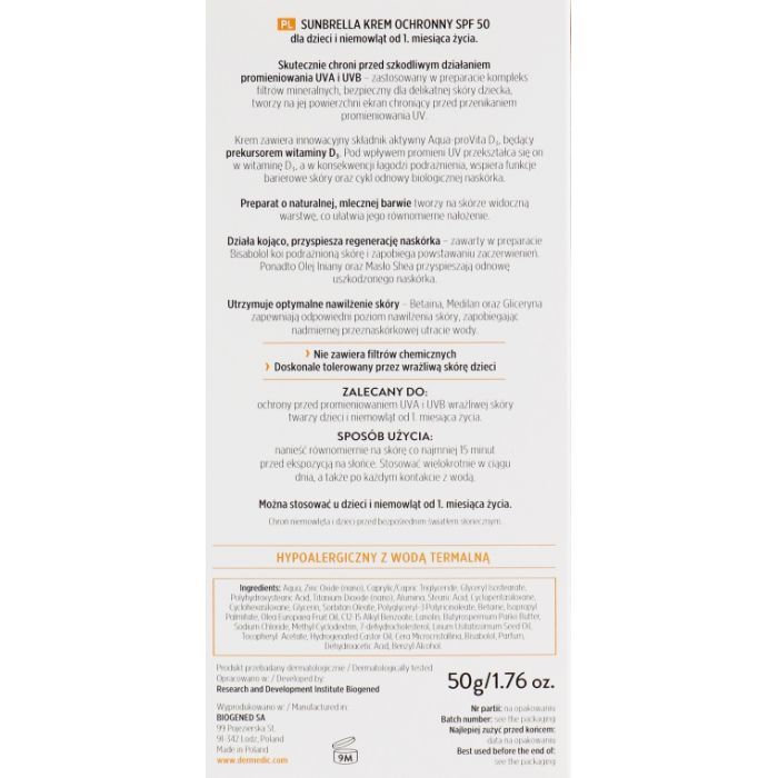 Средство от загара Dermedic Sunbrella Baby Cream SPF50 Солнцезащитный крем для детей 50 г (5901643172053) изображение 3
