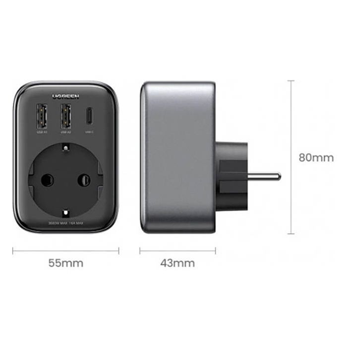 Зарядний пристрій Ugreen 3xUSB 30W Outlet Extender (2хUSB-A+USB-C) CD314 (90613) зображення 6