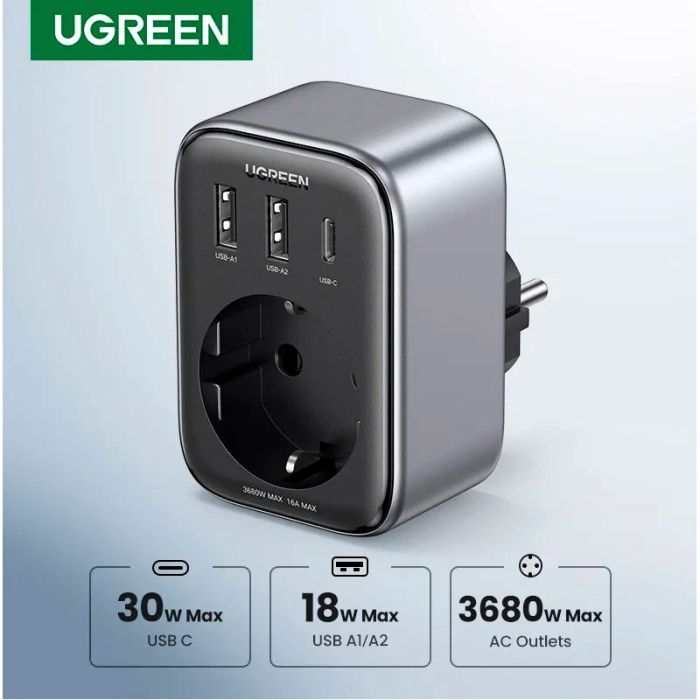 Зарядний пристрій Ugreen 3xUSB 30W Outlet Extender (2хUSB-A+USB-C) CD314 (90613) зображення 7