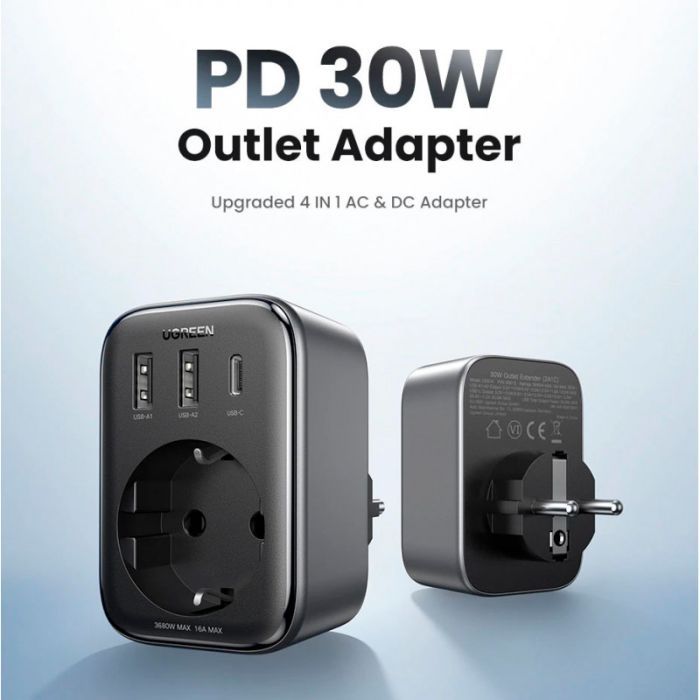 Зарядний пристрій Ugreen 3xUSB 30W Outlet Extender (2хUSB-A+USB-C) CD314 (90613) зображення 8