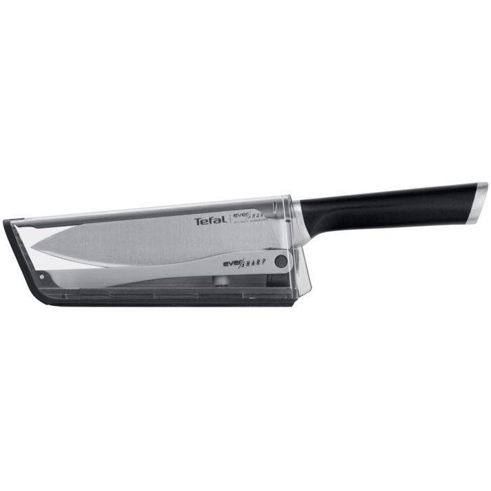 Кухонный нож Tefal Eversharp, 16.5см, з чохол-точило нержавіюча сталь, чорний (K2569004)