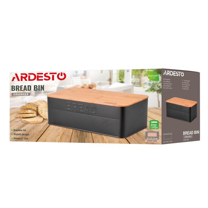Хлебница Ardesto Midori 33х18х12см, метал, бамбук, чорний (AR0912BB) изображение 8