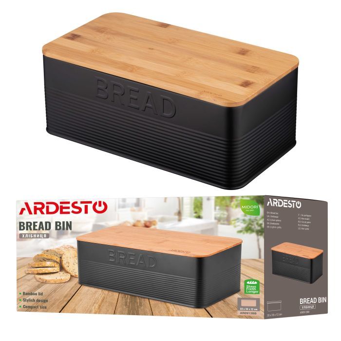 Хлебница Ardesto Midori 33х18х12см, метал, бамбук, чорний (AR0912BB) изображение 9