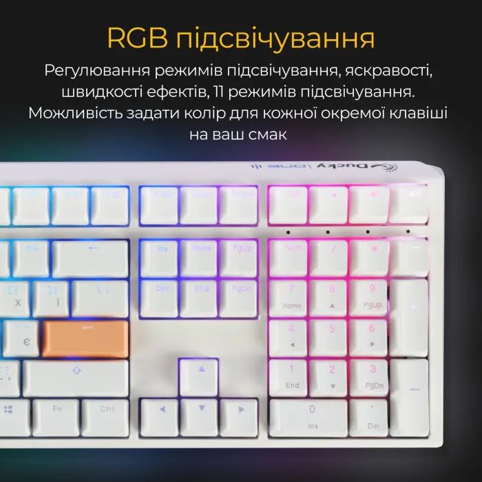 Клавиатура Ducky One 3 Cherry MX Red RGB UA USB White (DKON2108ST-RUAPXPWWWSC1) изображение 3
