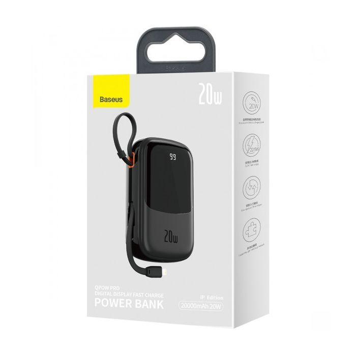Батарея универсальная Baseus Qpow 20000mAh 20W, PD/3.0, QC/3.0, built-in lightning, black (PPQD060201) изображение 4