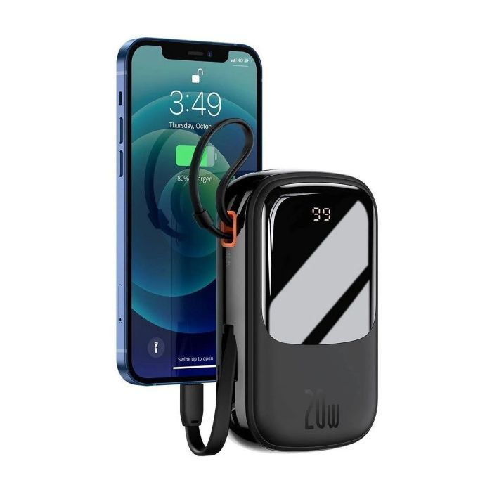 Батарея универсальная Baseus Qpow 20000mAh 20W, PD/3.0, QC/3.0, built-in lightning, black (PPQD060201) изображение 7