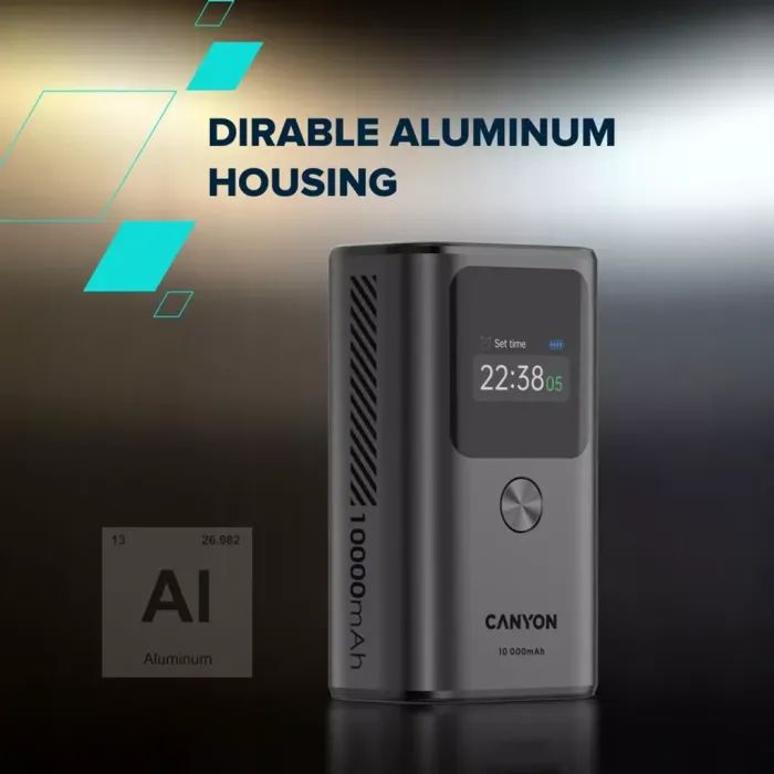 Батарея универсальная Canyon 10000mAh OnPower 130 TFT PD/30W Dark Grey (CNS-CPB130DG) изображение 5