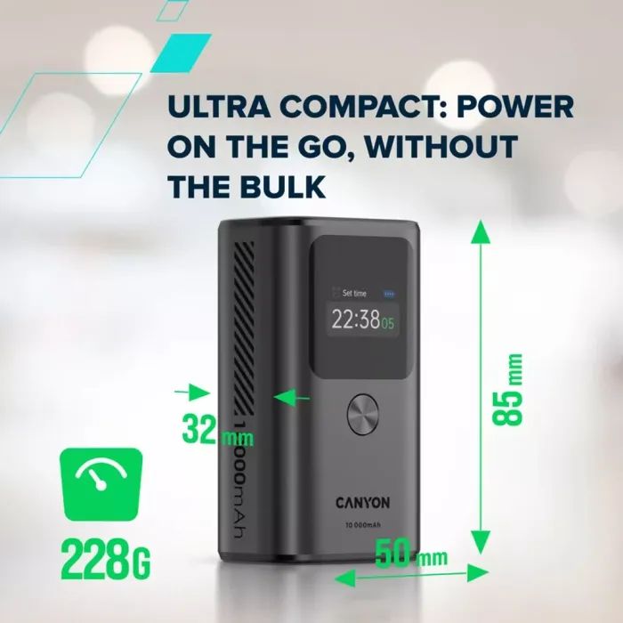 Батарея универсальная Canyon 10000mAh OnPower 130 TFT PD/30W Dark Grey (CNS-CPB130DG) изображение 7