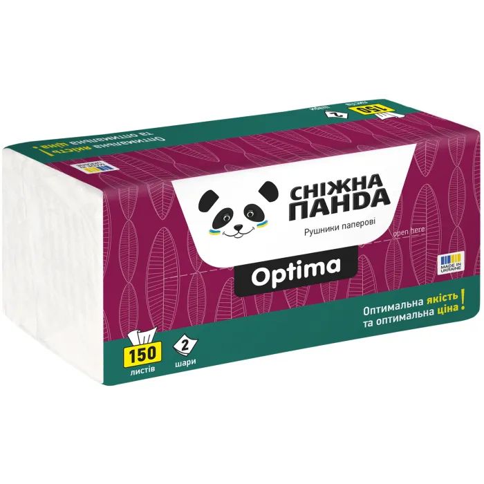 Бумажные полотенца Сніжна Панда Optima 2 слоя 150 шт. (4820183973122)