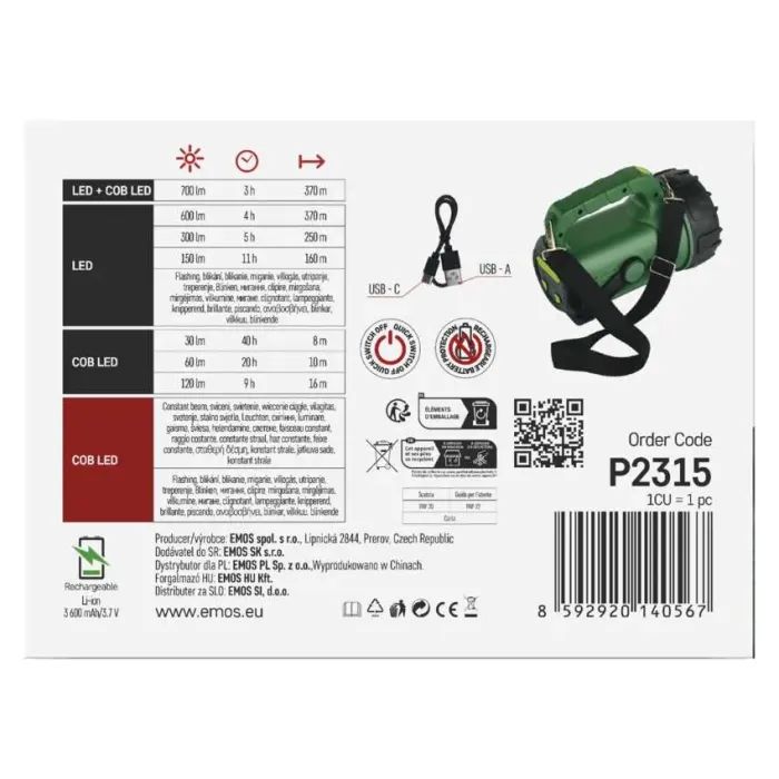 Ліхтар EMOS P2315 LED+ COB LED 700 лм 3600 мАг (P2315) зображення 12