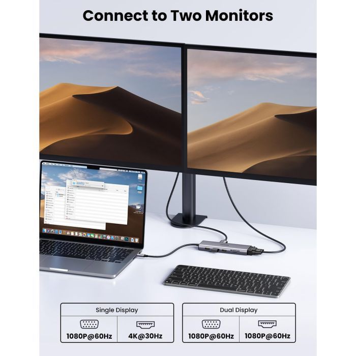 Концентратор Ugreen USB3.1 Type-C to HDMI/VGA/USB 3.0х3/RJ45/SD/TF/PD/35мм TRRS 100W 10-in-1 (15601) зображення 4