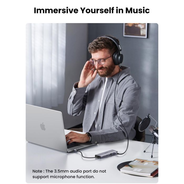 Концентратор Ugreen USB3.1 Type-C to HDMI/VGA/USB 3.0х3/RJ45/SD/TF/PD/35мм TRRS 100W 10-in-1 (15601) зображення 6