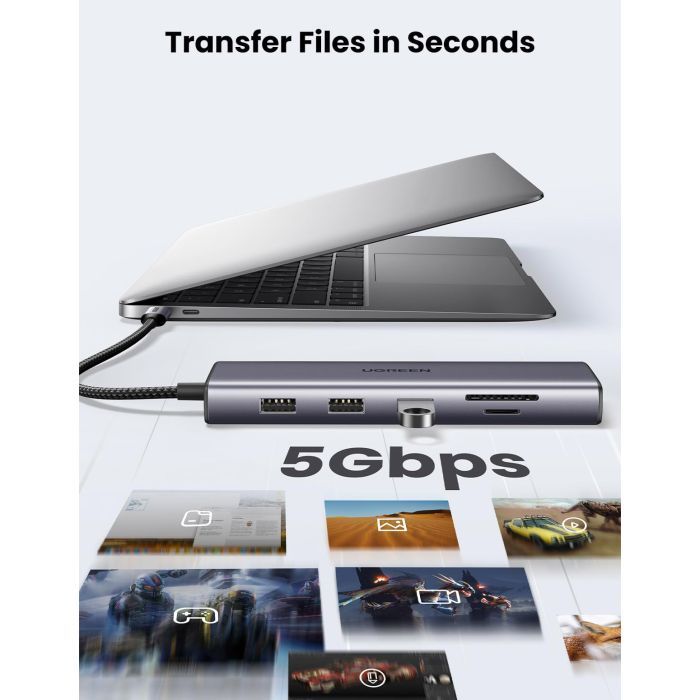 Концентратор Ugreen USB3.1 Type-C to HDMI/VGA/USB 3.0х3/RJ45/SD/TF/PD/35мм TRRS 100W 10-in-1 (15601) зображення 9