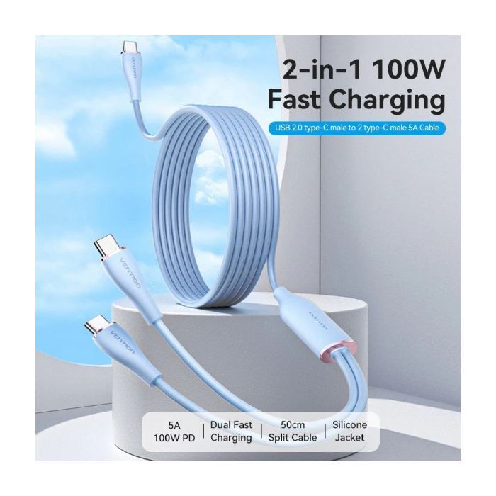 Дата кабель USB-C to 2xUSB-C 1.5m 5.0A Silicone Type Green Vention (CTMGG) зображення 2