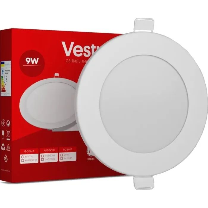 Светильник Vestum LED круглый 9W 6000K 220V (1-VS-5108)