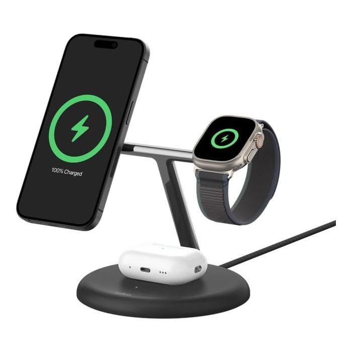 Зарядное устройство Belkin 3in1 Magnetic Adjustable Pad Qi2 15W White (WIZ023VFWH) изображение 2