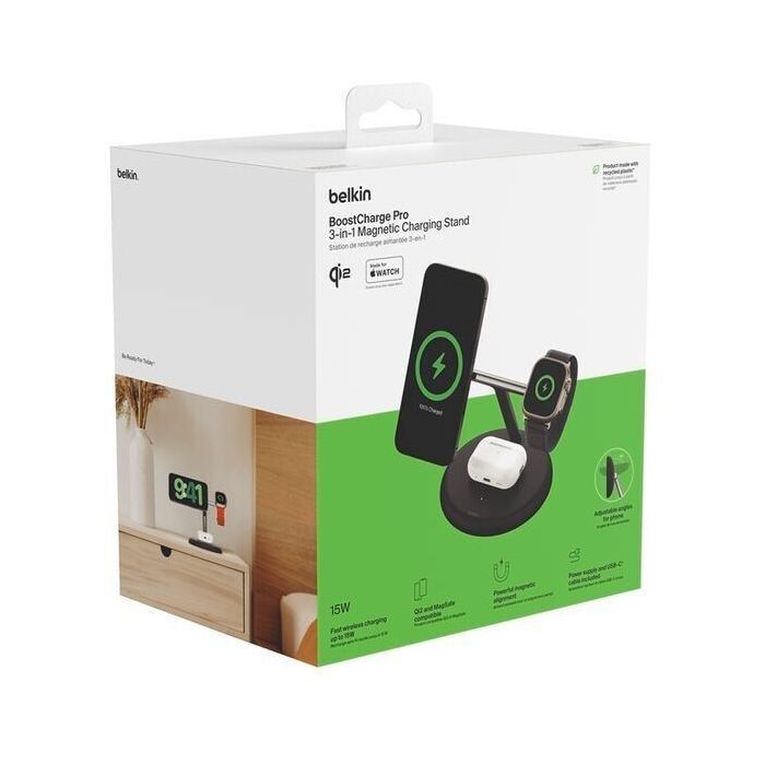 Зарядное устройство Belkin 3in1 Magnetic Adjustable Pad Qi2 15W White (WIZ023VFWH) изображение 6