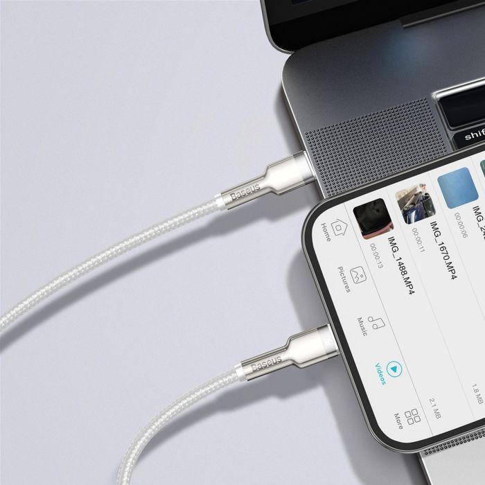 Дата кабель USB-C to Lightning 1.0m Cafule Metal PD 20W white Baseus (CATLJK-A02) зображення 11