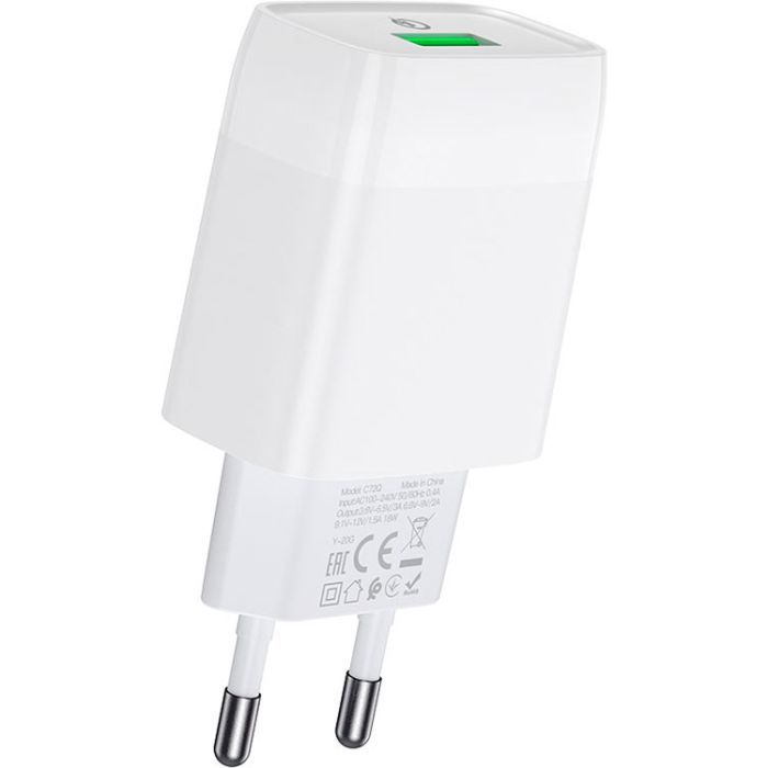Зарядное устройство HOCO C72Q Glorious USB QC3.0 18W White (6931474732514) изображение 3