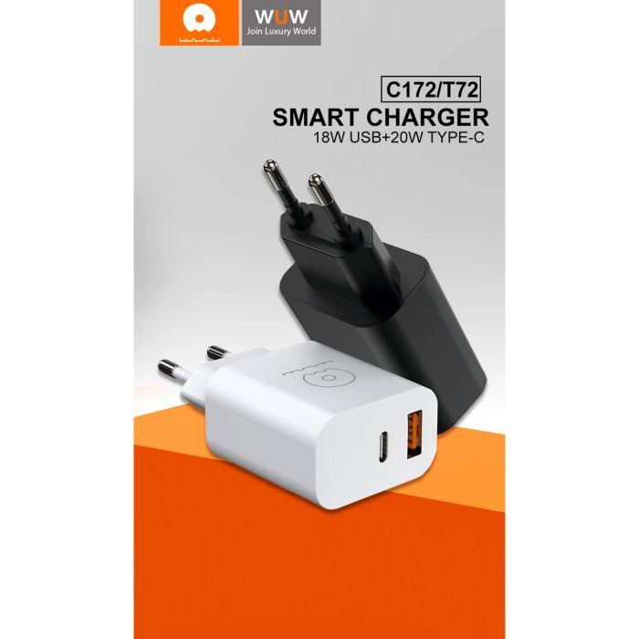 Зарядное устройство WUW C172 1xUSB-C PD20W + 1xUSB QC3.0 18W White (с172W) изображение 3