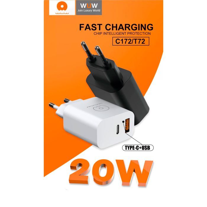Зарядное устройство WUW C172 1xUSB-C PD20W + 1xUSB QC3.0 18W White (с172W) изображение 5