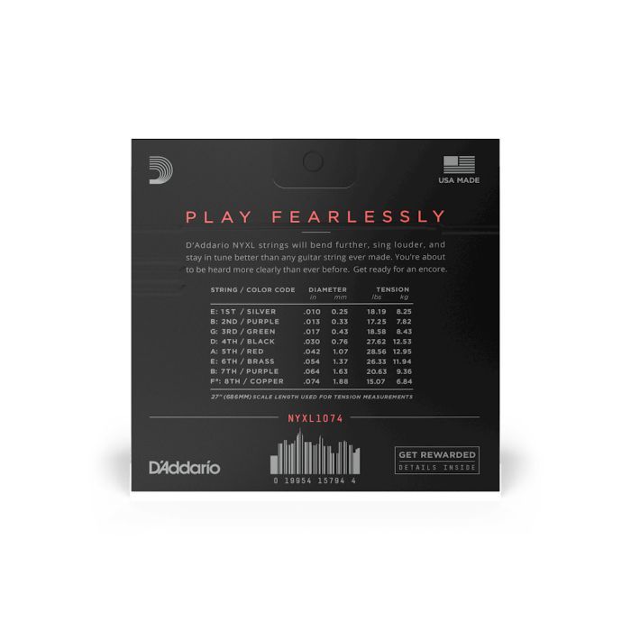 Струны для гитары D'Addario NYXL Electric Light Top / Heavy Bottom 8-String (10-74) (NYXL1074) изображение 3