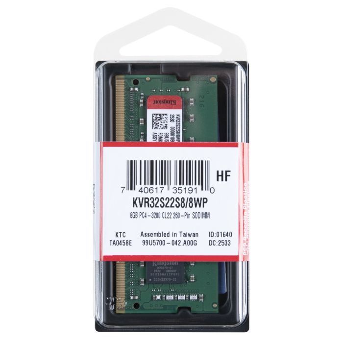 Модуль памяти для ноутбука SoDIMM DDR4 8GB 3200 MHz Kingston (KVR32S22S8/8WP) изображение 2