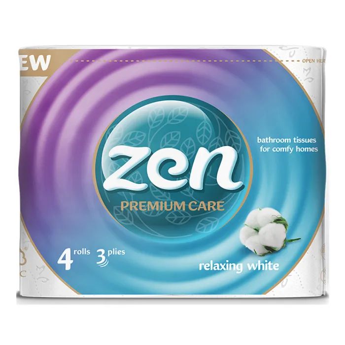 Туалетний папір Zen Premium Care Relaxing White 3 шари 4 рулони (5944582100176)