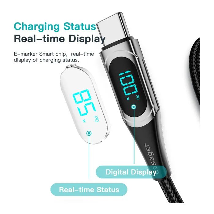 Дата кабель USB-C to USB-C 2.0m 100W Digital Display blue Essager (ES-XCTT1-YDA03) изображение 7