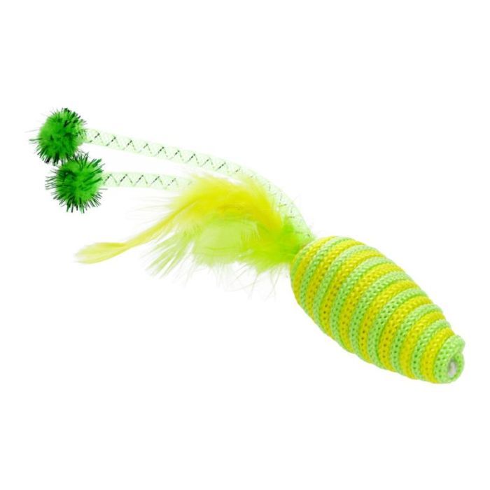 Игрушка для кошек Hippie Pet Мышка с перьями желтая 16.5 см (HIPCT22032G)