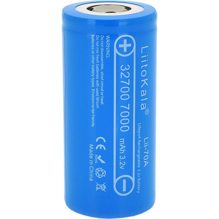 Аккумулятор 32700 LiFePO4, 7000mah (6500-7000mah, 30A, 3.2V (2.5-3.65V), Blue, PVC Liitokala (32700 / Lii-70A)