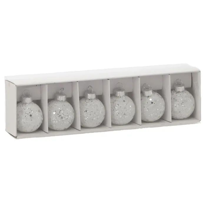 Елочная игрушка Chomik скляні кульки 6 шт, 4 см, білі з паєтками (5900779882164)