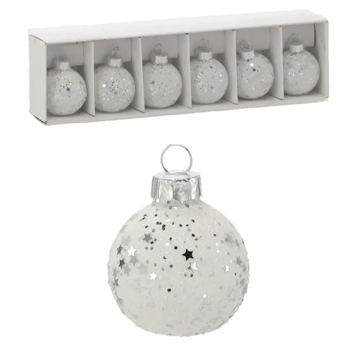 Елочная игрушка Chomik скляні кульки 6 шт, 4 см, білі з паєтками (5900779882164) изображение 3
