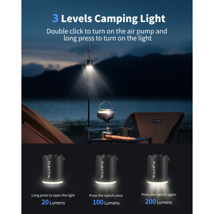 Насос для надувной мебели Flextail Tiny Pump Х з функцією ліхтаря, чорний (6975755964355) изображение 6