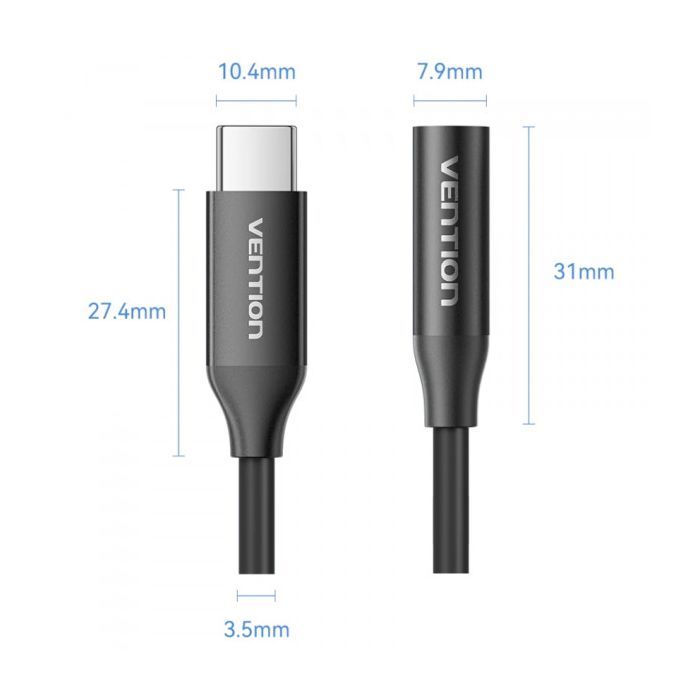 Переходник USB-C to 3.5mm M black VENTION (BIIBA) изображение 2