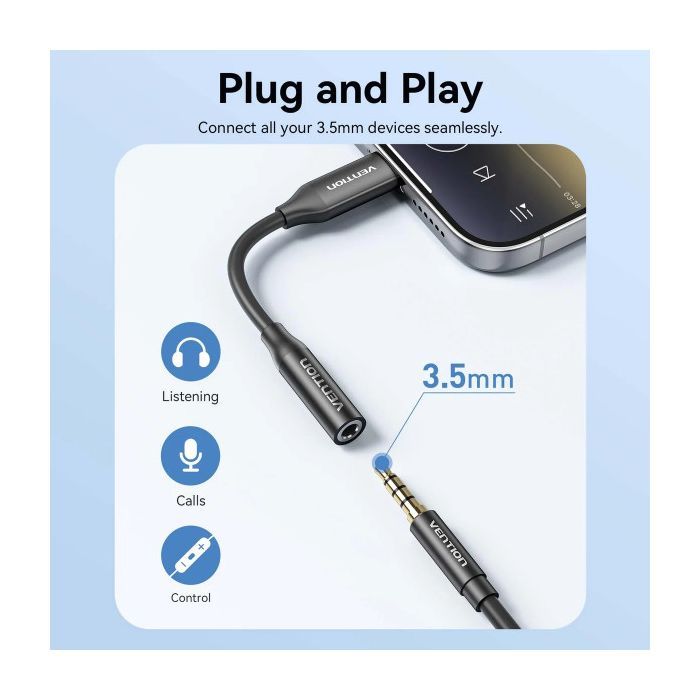 Переходник USB-C to 3.5mm M black VENTION (BIIBA) изображение 6