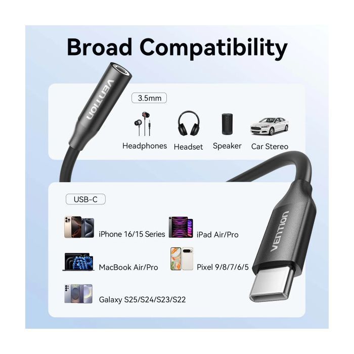 Переходник USB-C to 3.5mm M black VENTION (BIIBA) изображение 8