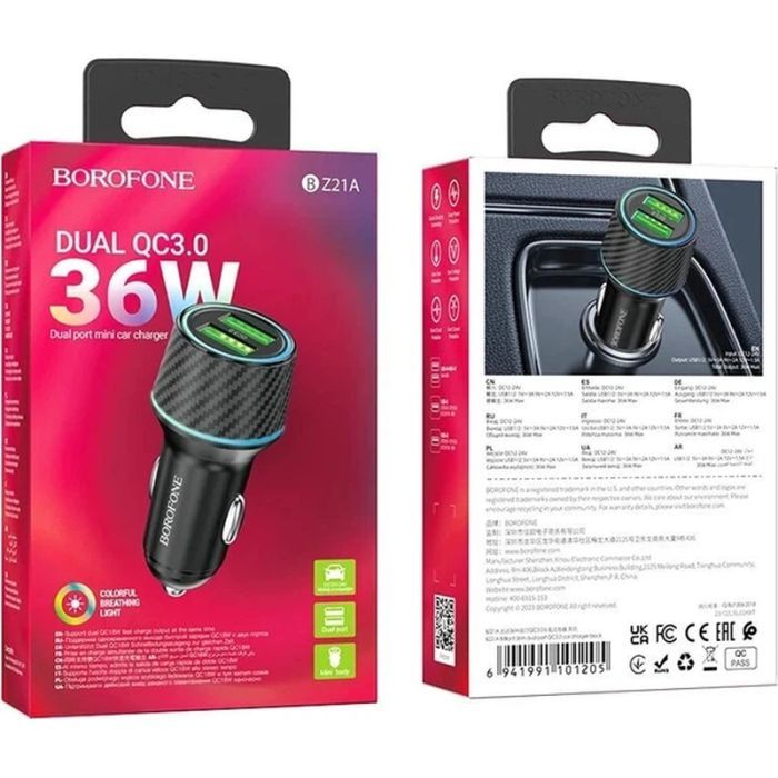 Зарядний пристрій BOROFONE 2xUSB QC3.0 36W car adapter black (6941991101205) зображення 5
