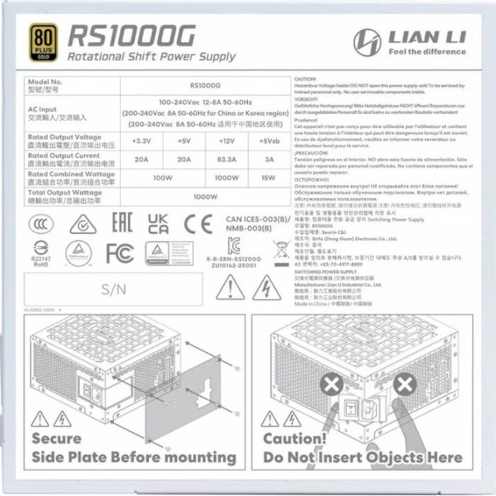 Блок питания Lian Li 1000W RS Gold (G9P.RS1000G.WH00.EU) изображение 8