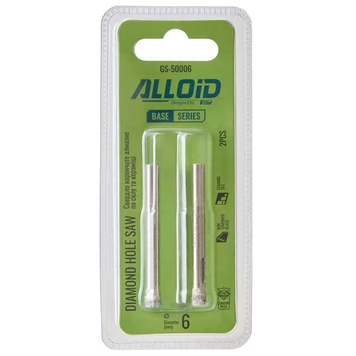 Сверло Alloid Base, корончате, алмазне, по скло та кераміці, 6мм, 2шт. (GS-50006) изображение 4