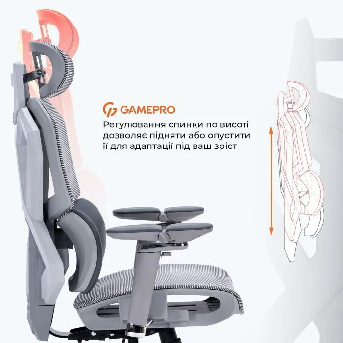 Крісло ігрове GamePro EDGE GC820MG Grey (GC820MG) зображення 13